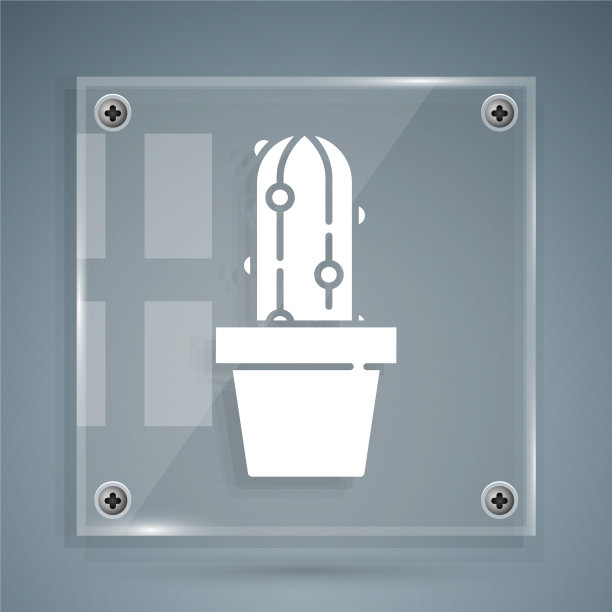 白色仙人掌仙人掌仙人掌在花盆图标孤立在灰色图片下载