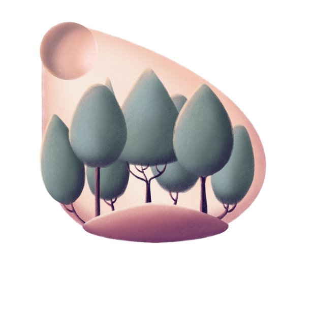 卡通的背景。傍晚的风景与树木和日落的太阳图片下载