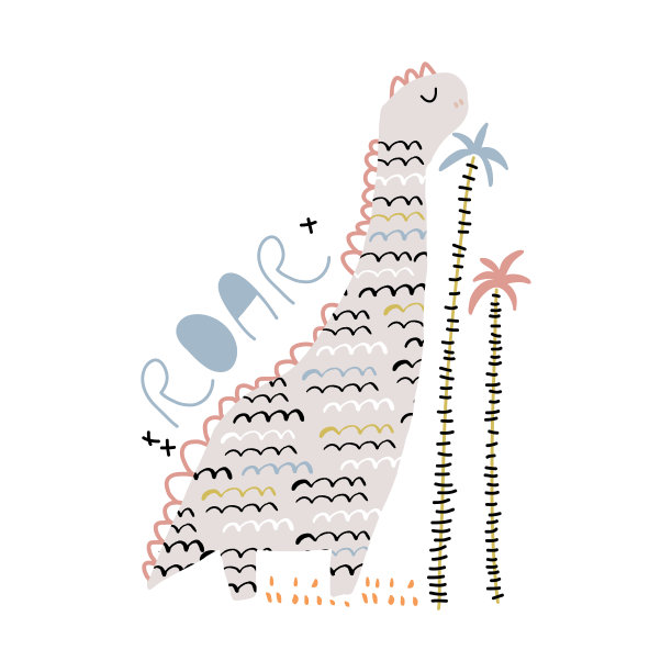 可爱的手绘恐龙。卡通恐龙插图在斯堪的纳维亚风格。创意矢量咆哮打印图片下载