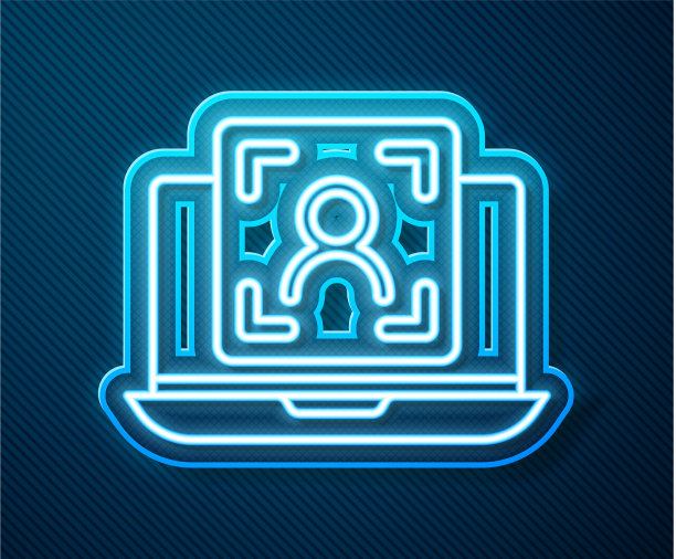 带人脸识别的发光霓虹线笔记本电脑图片下载