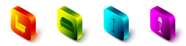 设置等距扶手椅、沙发、衣帽架和地板图片下载