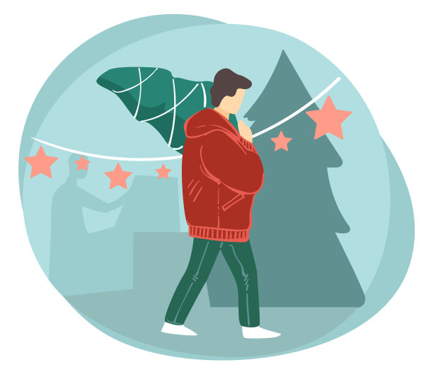 男人扛着松树过圣诞节图片下载