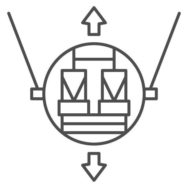 吸引力弹射器细线图标，游乐设施的概念，反向蹦极标志在白色的背景，游乐园弹射器图标在轮廓风格的移动概念和网页设计。矢量图形。图片下载