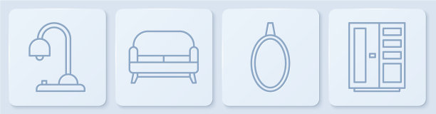 设置线条，台灯，镜子，沙发和衣柜图片下载