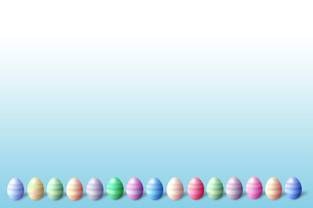 底部一行3d彩色复活节彩蛋黄色背景和5个大鸡蛋插图图片下载