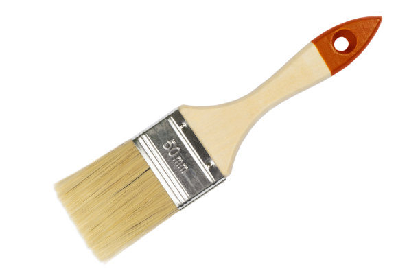 清洁新油漆刷隔离在白色背景。黄色手柄漆刷隔离在白色背景上图片下载