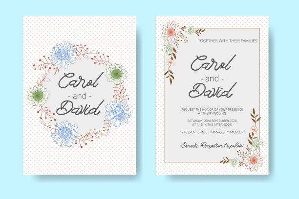 优雅的婚礼贺卡与美丽的花和图片下载