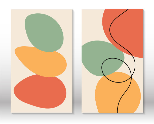 现代抽象绘画。流体几何形状的集合。抽象手绘水彩效果形状。家居装饰设计。现代艺术打印。当代设计。图片下载