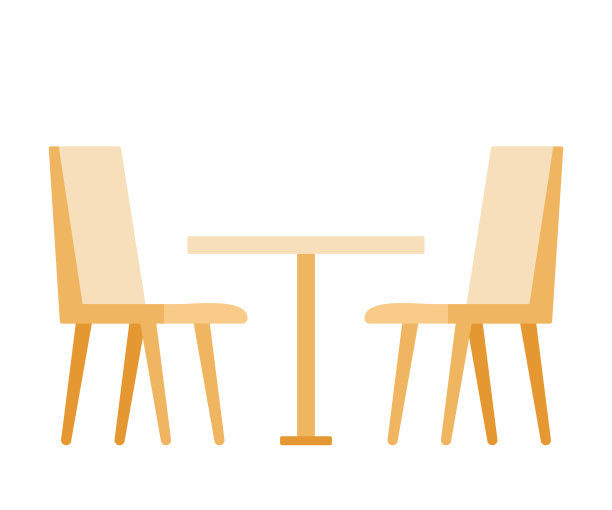 餐厅和咖啡馆的桌椅。简单的室内食物。向量图片下载