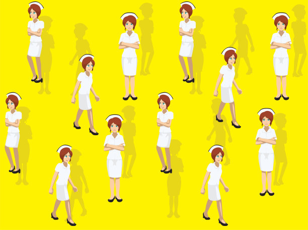 漫画女护士制服从卡通插图无缝背景图片下载