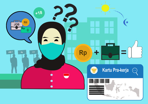 印尼就业前卡(prakerja卡)。绿色背景上的印尼工作卡插图图片下载
