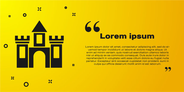 黑色城堡图标孤立在黄色背景上图片下载