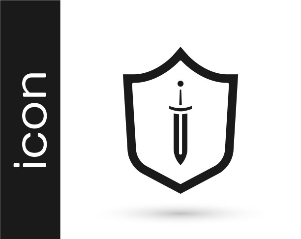 黑色中世纪盾牌与剑图标隔离图片下载