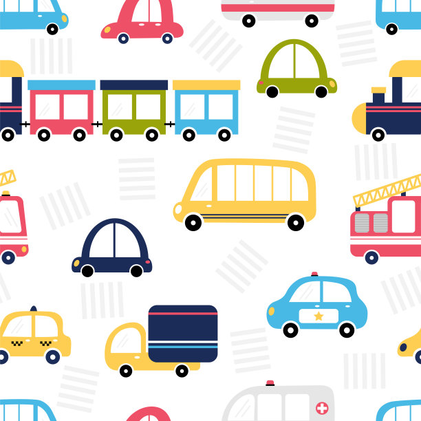 有趣的无缝模式与城市交通。可爱的卡通背景为孩子。托儿所的风格图片下载