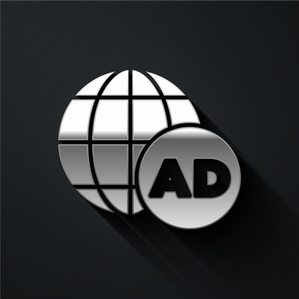 银色广告图标孤立在黑色图片下载