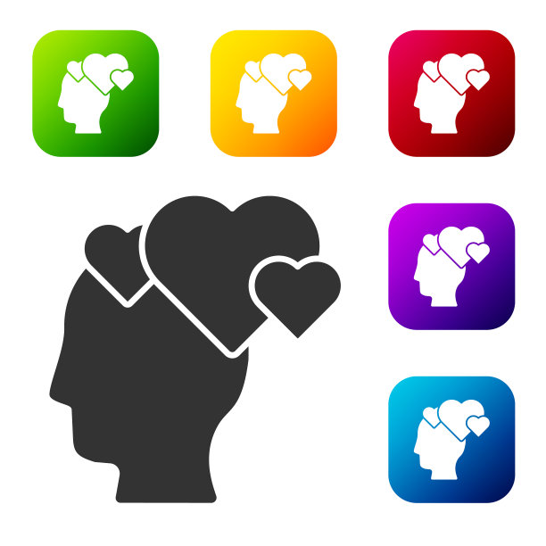 黑色人类头部与心脏图标孤立在白色上图片下载