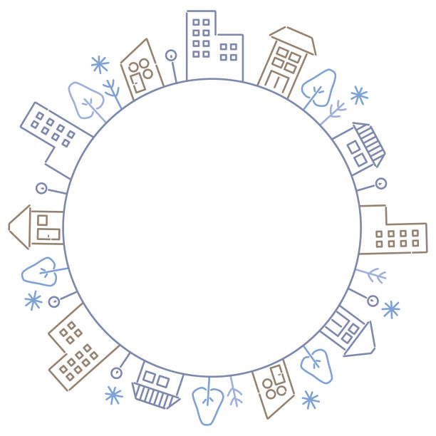 线条绘制圆形城市景观框架，冬季色调图片下载