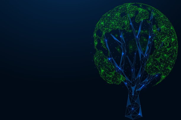 地球的一天。树干支撑着绿色的大陆。图片下载