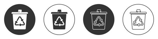 黑色回收站与回收符号图标图片下载