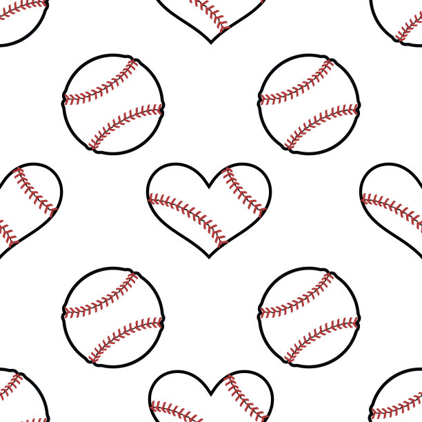 一个棒球。心形棒球心形棒球无缝的背景。图片下载