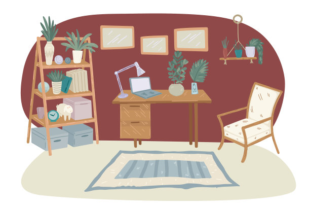 舒适的家庭办公室室内斯堪的纳维亚风格图片下载