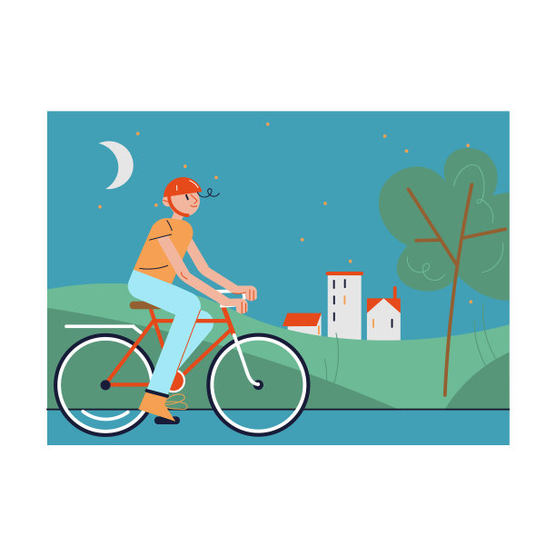 戴着头盔的男人在夏天的晚上骑自行车图片下载