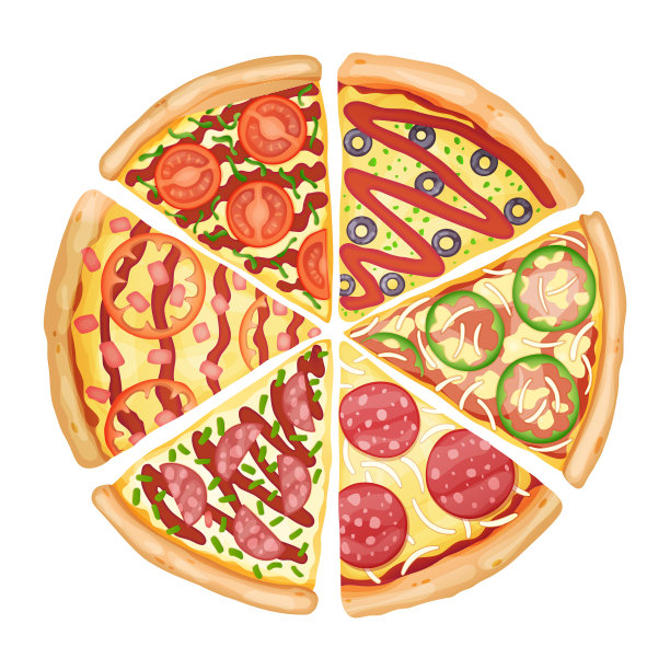 彩色披萨俯视图美味的披萨广告与3d图片下载