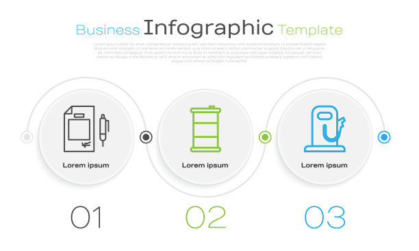 合同资金和笔，桶油和汽油或加油站。业务信息模板。向量图片下载