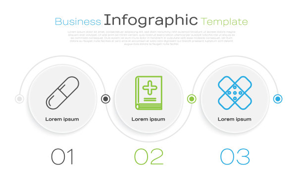 设线药丸或片剂、医书、交叉绷带。业务信息模板。向量图片下载
