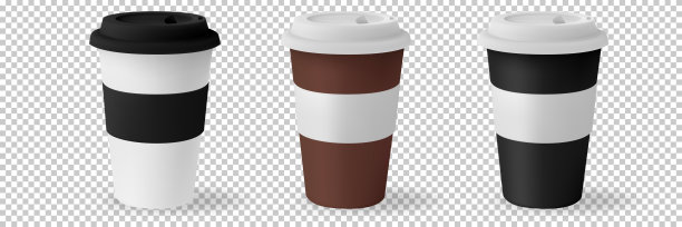 白色模型纸杯热咖啡与黑色盖孤立在白色背景。外卖空白小茶杯为您设计文字或品牌横幅。图片下载