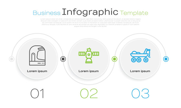设定线路宇航员头盔，卫星和火星探测器。业务信息图模板。向量图片下载