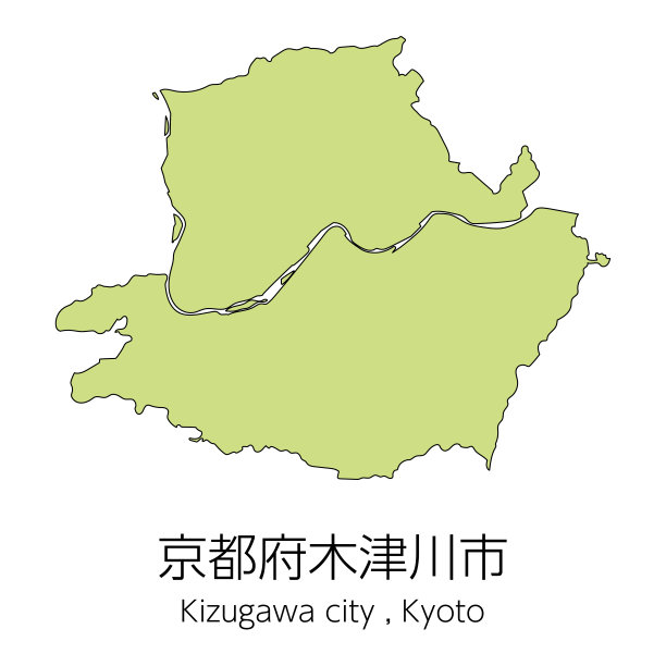 日本京都市木津川市地图。翻译:“Kizugawa市，京都县。”图片下载
