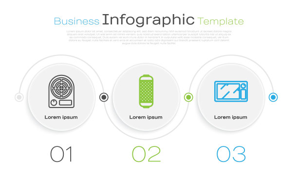 设电加热器、立体声扬声器、微波炉。业务信息模板。向量图片下载