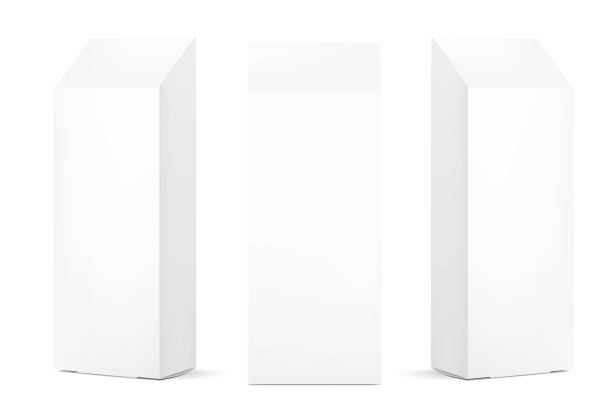 现实的纸板箱模型与狭窄的顶部。透视图。图片下载