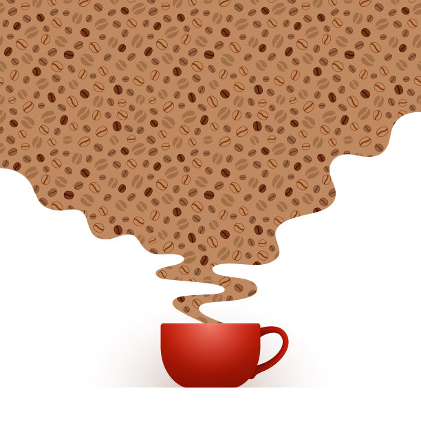 咖啡杯和蒸汽与程式化的咖啡豆图案图片下载