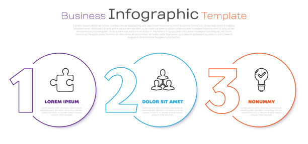 设置线块拼图，项目团队基地，灯泡和检查标记。业务信息模板。向量图片下载