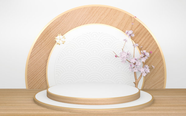 圆形白色木质裙房最小的几何抽象。三维渲染图片下载