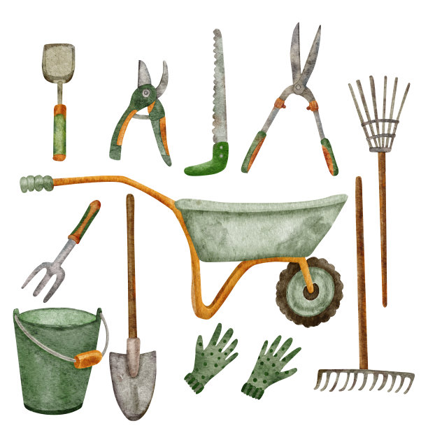 水彩画和园艺工具图片下载