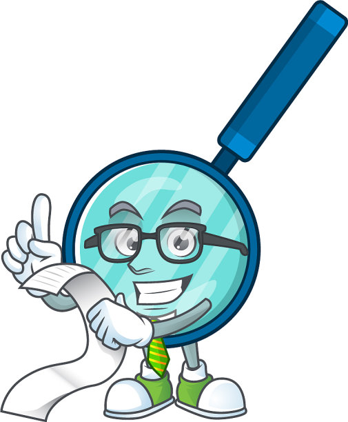 吉祥物卡通放大镜与菜单列表图片下载