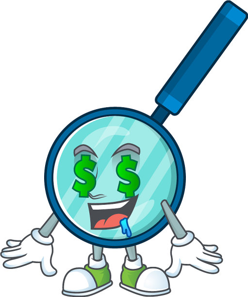 吉祥物风格富有放大镜与金钱的眼睛图片下载