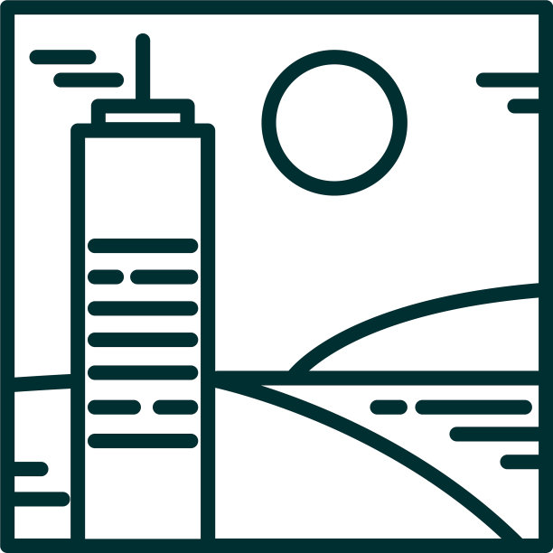 景观建筑湖草太阳天空卡通线图片下载