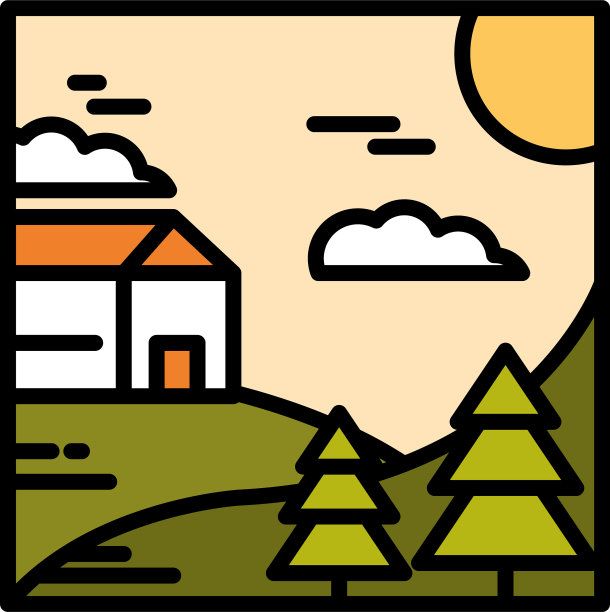 风景村舍山松树太阳云图片下载
