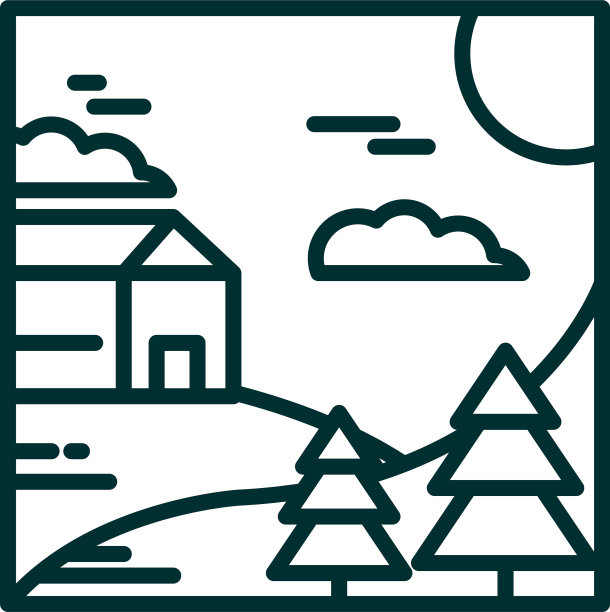 风景村舍山松树太阳云图片下载