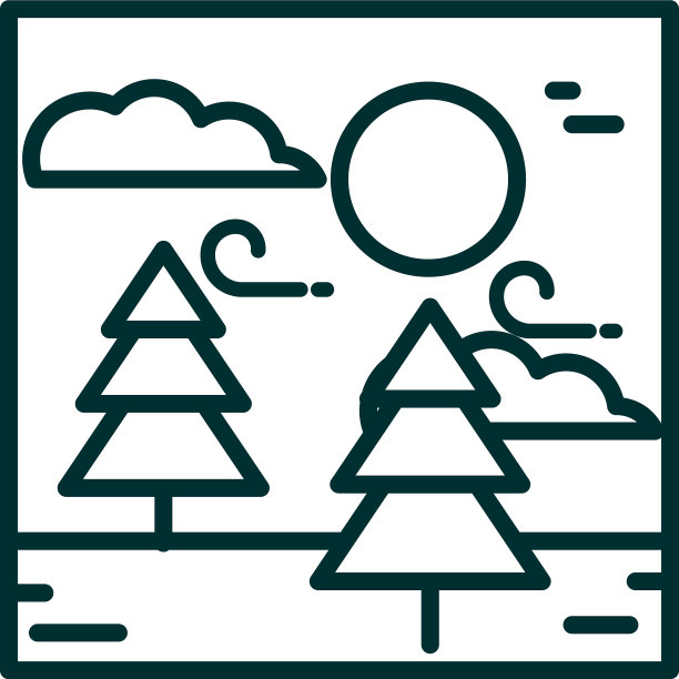 风景森林树木风云朵太阳天空卡通图片下载