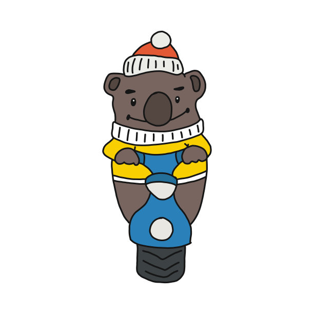 画上可爱的棕熊骑着踏板车图片下载