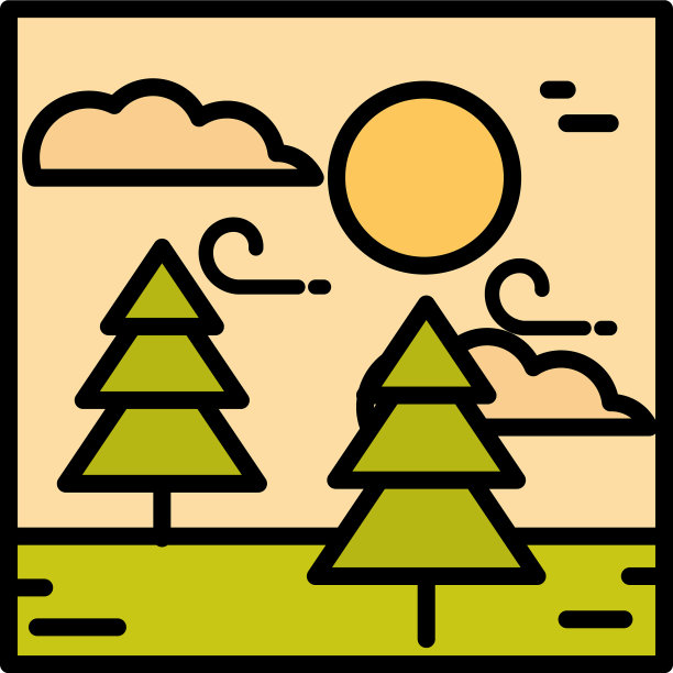 风景森林树木风云朵太阳天空卡通图片下载