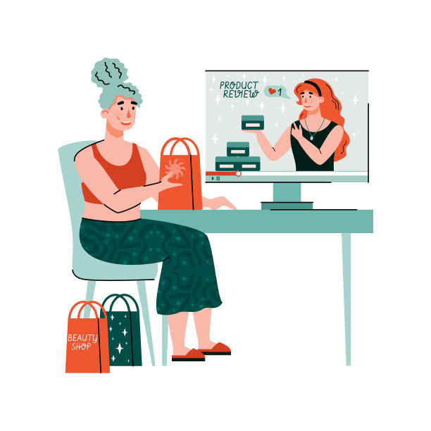 看购物评论或开箱视频的女人图片下载