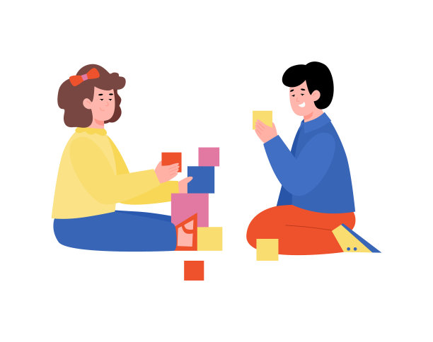 孩子们玩玩具，砖块，平面卡通图片下载