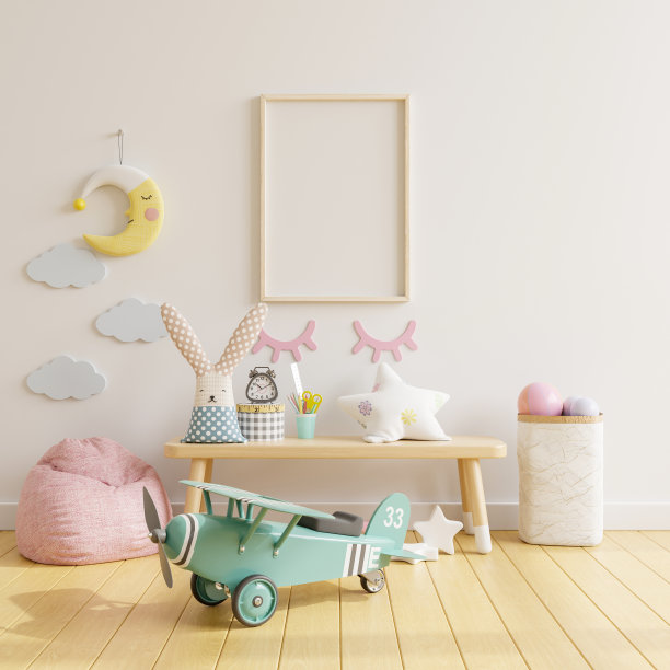 在孩子们的房间里模拟海报框架。图片下载