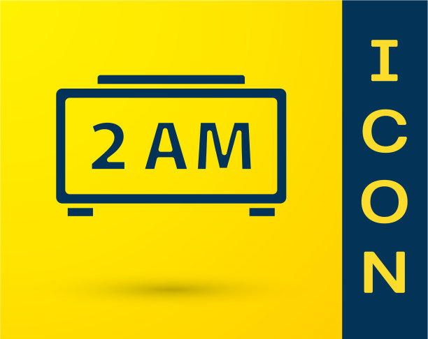 蓝色数字闹钟图标隔离在黄色上图片下载